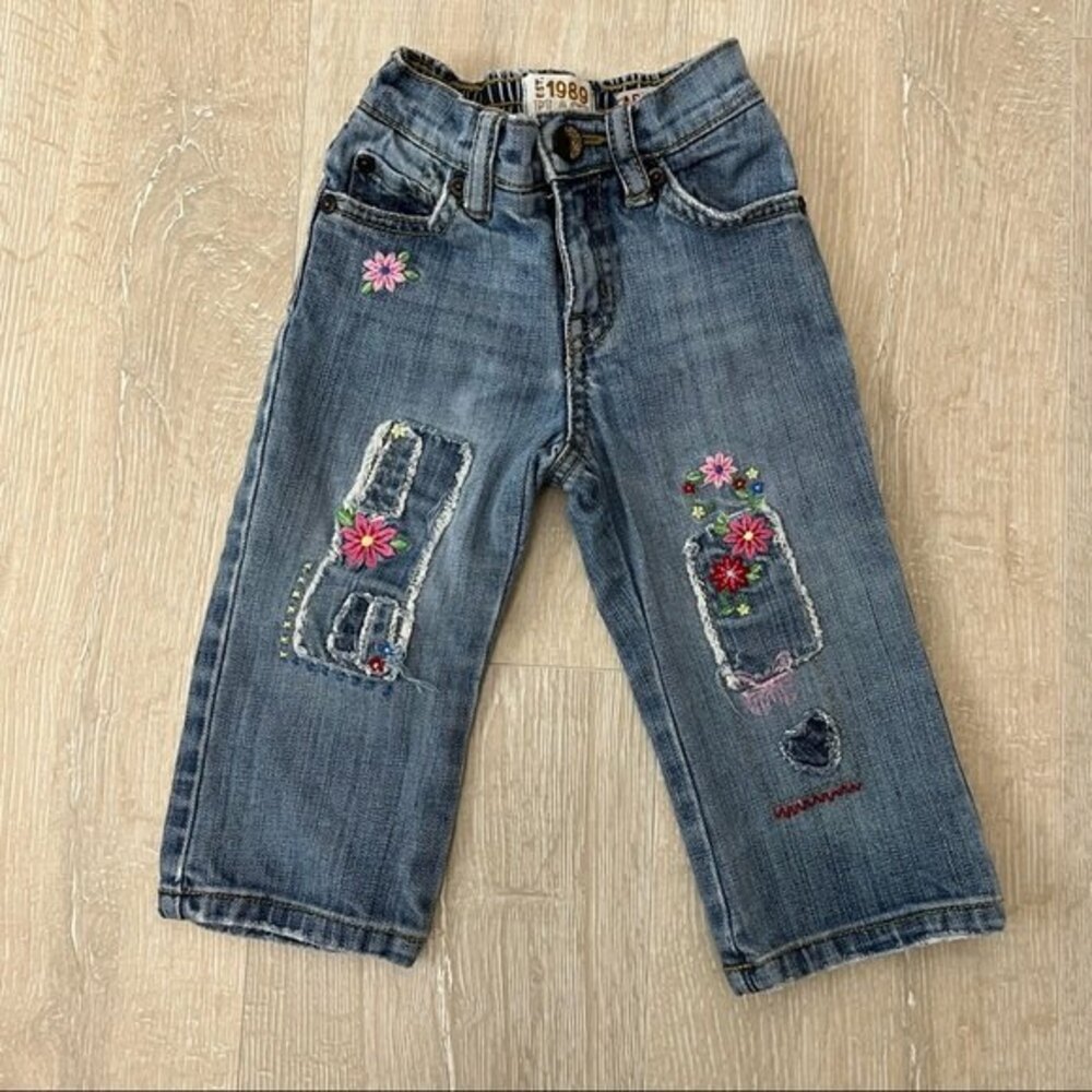 Vintage 1989 Place Floral Patchwork Denim Flare Jeans Sz 18 M